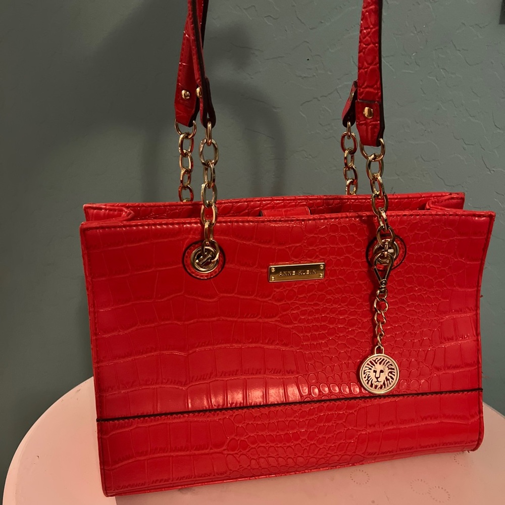 Anne Klein Vibrant Red Croc-Embossed Shoulder Bag